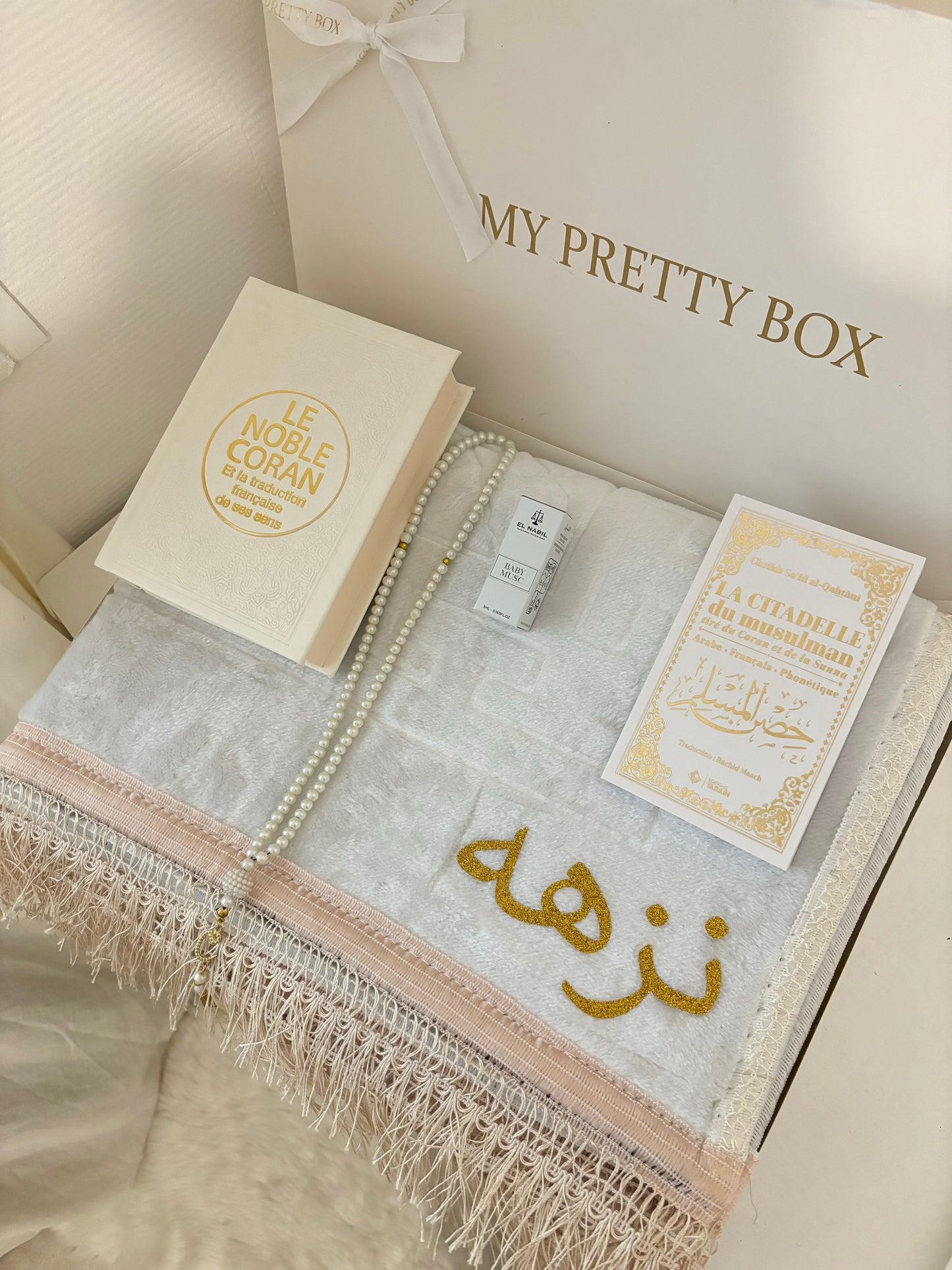Coffret tapis de prière blanc