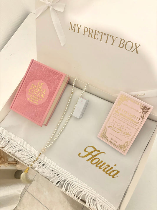 Coffret tapis de prière rose