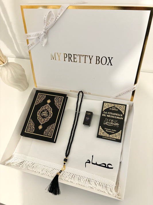 Coffret tapis de prière blanc fin